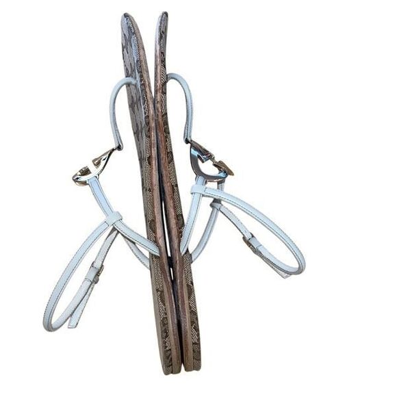 GUCCI Double G Heart Monogram T-Strap Flat Sandals Size 39 US 8.5 Neutral - Picture 4 of 11